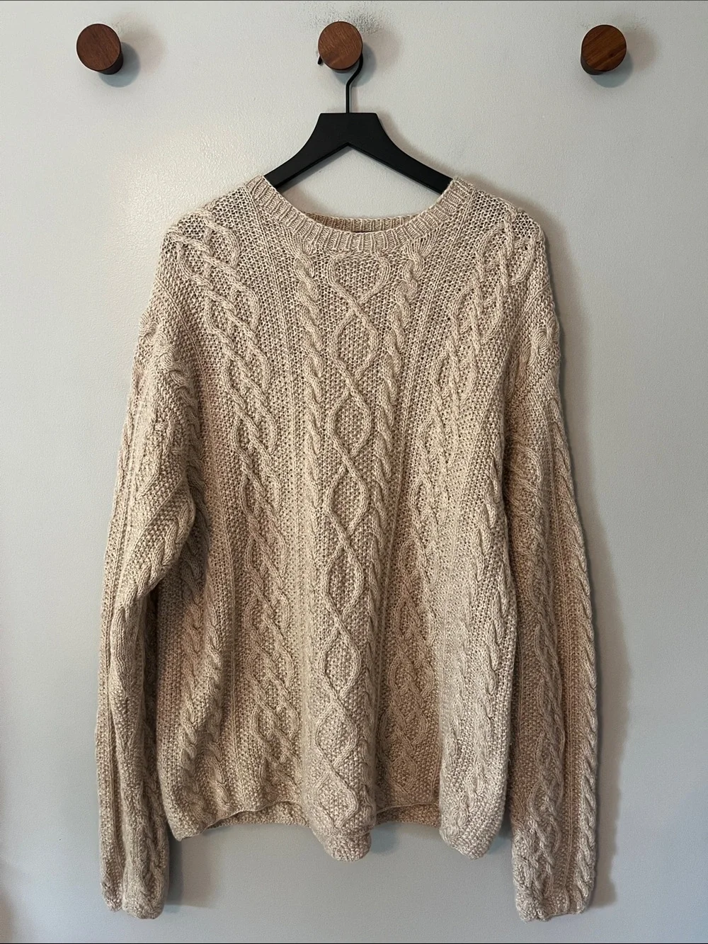 J. Crew Oarsman 100% WOOL Fisherman Sweater Beige/Oatmeal Men's Size Large